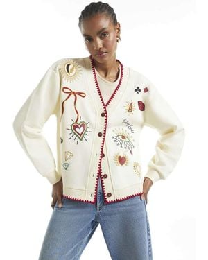 River Island Quirky Boutique Sweatshirt Cardigan - Natural