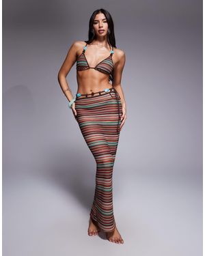 ASOS River Crochet Stripe Maxi Beach Skirt - Grey