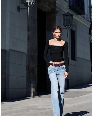 Pull&Bear Top à encolure carrée avec fronces - Bleu