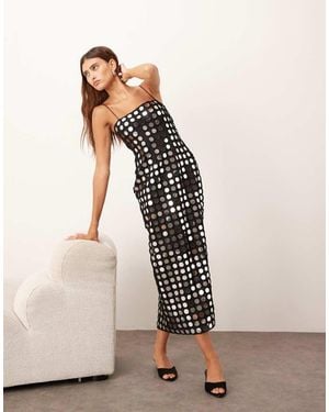 ARRANGE Mirror Embellished Cami Column Midi Dress - Natural