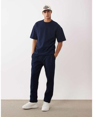 River Island Set Van T-Shirt Met Textuur En Joggingbroek - Blauw