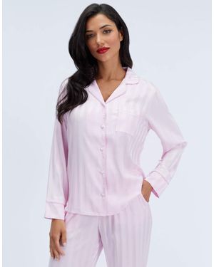 Boux Avenue Striped Satin Long Pyjama Set Collared Top And Trousers Pj - Purple