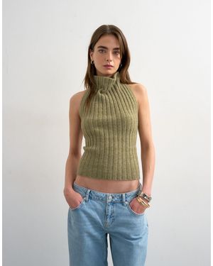 TOPSHOP Knit Draped Neck Top - Green