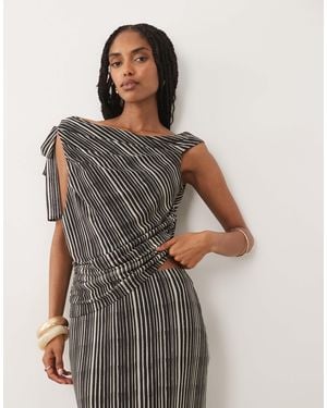Pretty Lavish Shea Mesh Off Shoulder Top - Gray