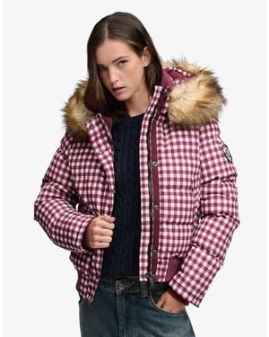 Superdry Everest karierte bomberjacke mit kapuze - Rot