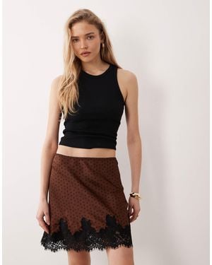 Mango Mini Skirt With Lace Trim - Brown