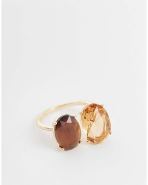 ASOS Asos design curve – farbener ring mit doppeltem bernsteinfarbenem, eingefasstem schmuckstein - Mettallic