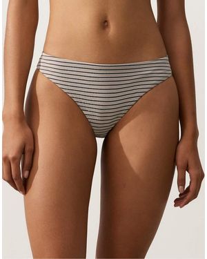 Oysho Striped Classic Bikini Briefs - Brown