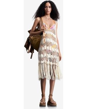 Desigual Pareo Color Crema Con Aplicaciones De Croché-Blanco - Neutro