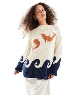 Vrg Grl Ace Of Something Dolphin Intarsia Oversized Sweater - Blue