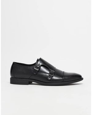 ASOS Zapatos Monk De Efecto Cuero En Con Panel En Relieve De - Negro