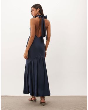 Pretty Lavish Satin High-neck Bias Backless Maxi Dress - Blue