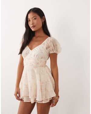 Miss Selfridge Chiffon Rara Mini Playsuit - Natural