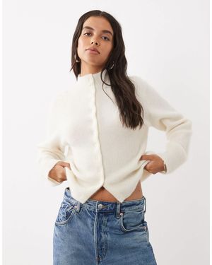 ASOS Premium-strickjacke mit mohairmix und hohem kragen - Weiß