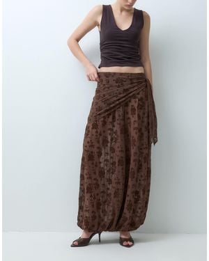 ASOS Glitter Flocked Mesh Balloon Wrap Around Trouser - Brown