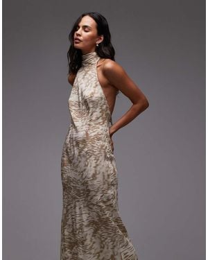 TOPSHOP Full Neck Halter Midi Dress - Grey