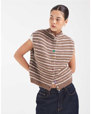 Pieces Cardigan Van Gebreide Stof Met Hoge Hals En Knoopdetails - Wit