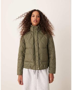 Pimkie Chaqueta Guateada Con Cuello Alto Y Cordón Ajustable De -Verde