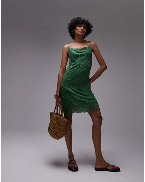 TOPSHOP Crinkle Shell Print Mini Dress - Green