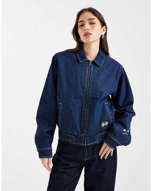 Santa Cruz Chaqueta Bomber Vaquera Oscura Con Cremallera De -Azul Marino