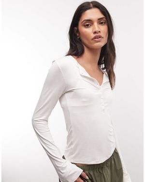 Monki Long Sleeve Henley Top - White