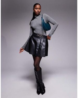 River Island Faux Leather Snaffle Metal Detail Pleated Mini Skirt - Blue