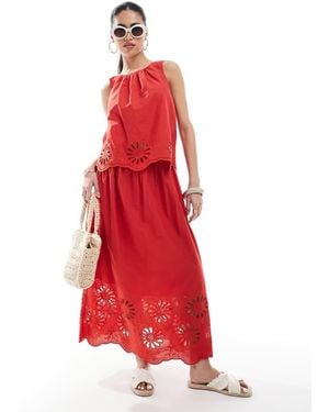 New Look Co-ord Embroide Hem Midi Skirt - Red