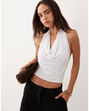 Missy Empire Missy Empire Double-sculpted Slinky Cowl Halterneck Top - White