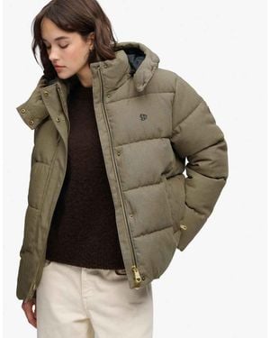 Superdry Premium Hooded Check Puffer Jacket - Grey