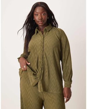 Vila Curve Plisse Shirt Co-ord - Green