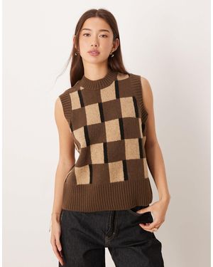 ASOS Knitted Brushed Tank Chocolate Brown Check