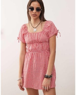 Noisy May Vestido Corto A Cuadros Vichy Rojos Escalonado De - Rosa