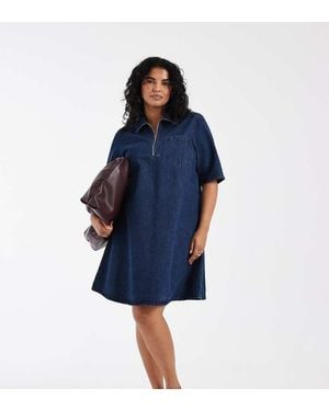 ONLY Geplooide Denim Mini Jurk - Blauw