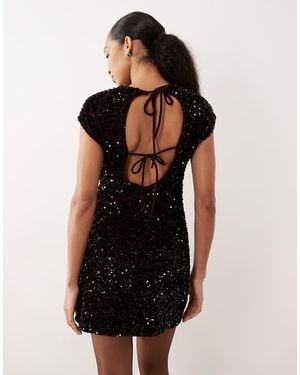 Mango Sequin Cap Sleeve Mini Dress - Black