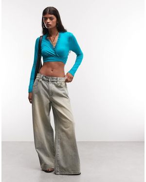 Reclaimed Vintage Tie-front Cropped Top - Blue