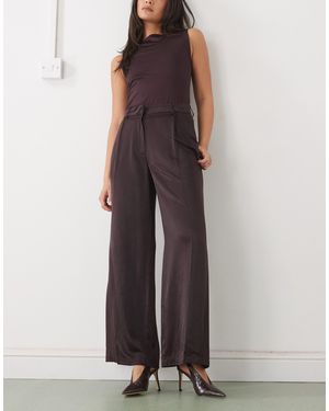 Monki Satin Wide Leg Tailored Pants - Brown