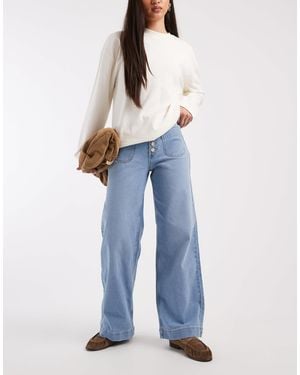 Vero Moda Kayla Button Front Wide Leg Jeans - Blue