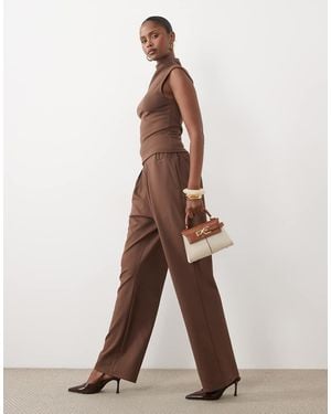 Wanderdoll Alex Pleat Front Elasticated Waist Straight Leg Trouser Co-Ord - Brown