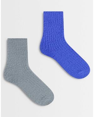 TOPSHOP 2pk Cosy Fluffy Socks - Blue