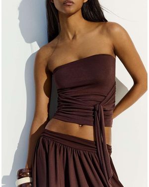 Bershka Bandeau Top With Tie Detail - Brown