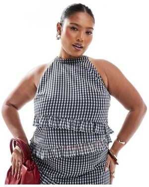 Renee Studio Plus Exclusive Asymmetric Ruffle Sleeveless Halterneck Top Co-ord - Blue