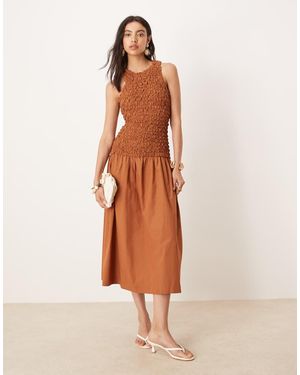 Mango Crinkle Textured Drop Waist Dress - Natural