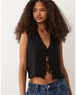 Mango Teen Embroidered Tie Front Waistcoat - Black