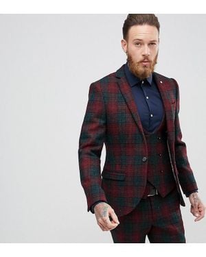 Noose And Monkey Harris Tweed Super Skinny Suit Jacket In Tartan - Red