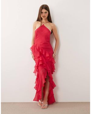 ASOS Bias Cut Maxi Dress With Full Hem Cut Ruffles And High-Low Hem - Red