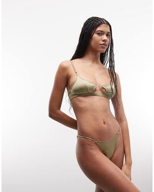 ASOS Hallie Satin Tanga Brazilian With Hardware Details - Green