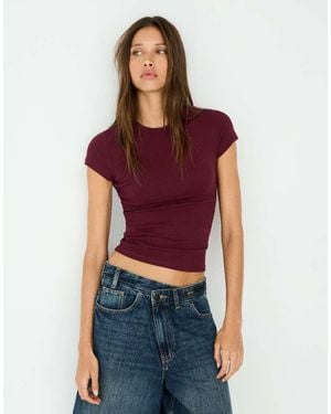 Bershka Short Sleeve Crew Neck T-Shirt - Blue