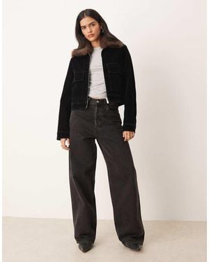 Mango Denim Jacket With Faux Fur Collar - Black