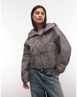 Collusion Cropped Bow Tie Hooded Jacket - Gray