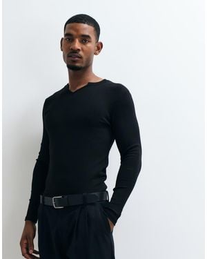 ASOS Muscle Fit Long Sleeve T-shirt With Notch Neck - Blue